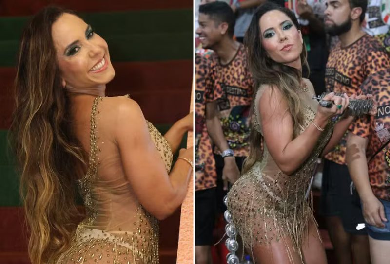 Mulher Melão arrasa com look transparente em ensaio da Grande Rio