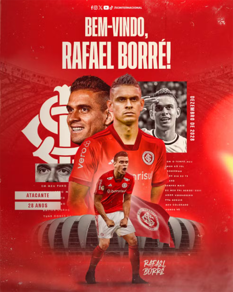 Inter oficializa a contratação de Rafael Borré até dezembro de 2028