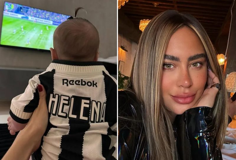 Caçula de Neymar assiste a jogo com Rafaella de lookinho do Botafogo