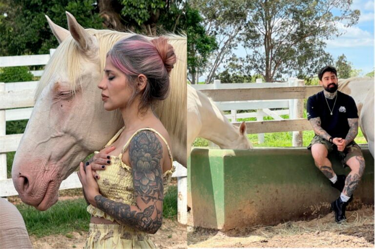 Vanessa Mesquita e o cantor Thor Moraes fazem vivência de constelação sistêmica em fazenda no interior de São Paulo