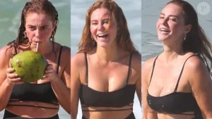Paolla Oliveira chama atenção em praia do Rio de Janeiro
